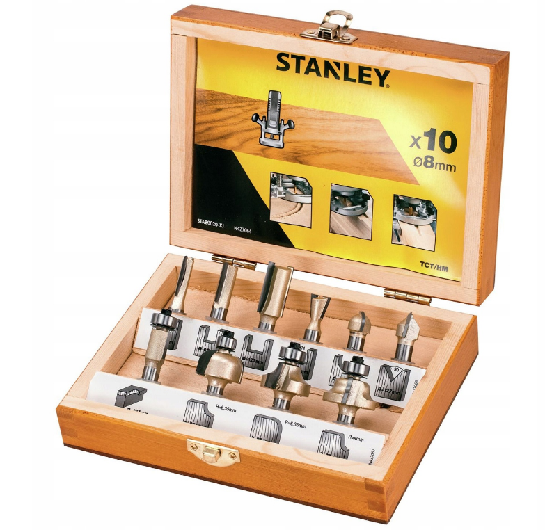 Набор фрез по дереву Stanley 10 шт. с хвостовиком 8 мм (STA80020-XJ)
