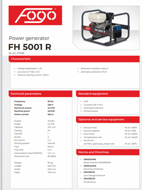 Генератор бензиновий 4 кВт Fogo FH 5001 R
