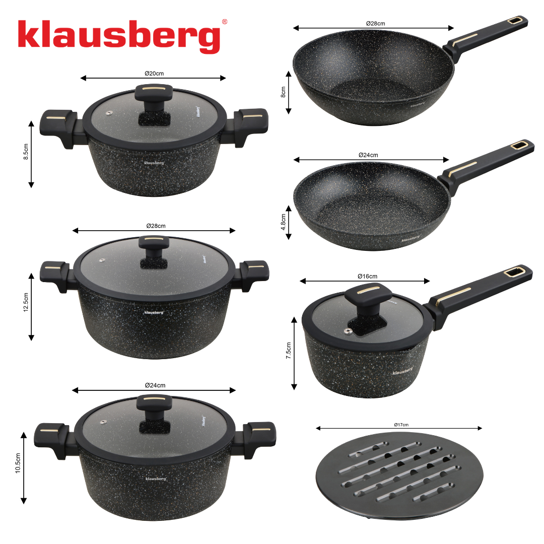 Набор кастрюль Klausberg KB-7968, 12 предметов, WOK-сковорода, мраморное антипригарное покрытие