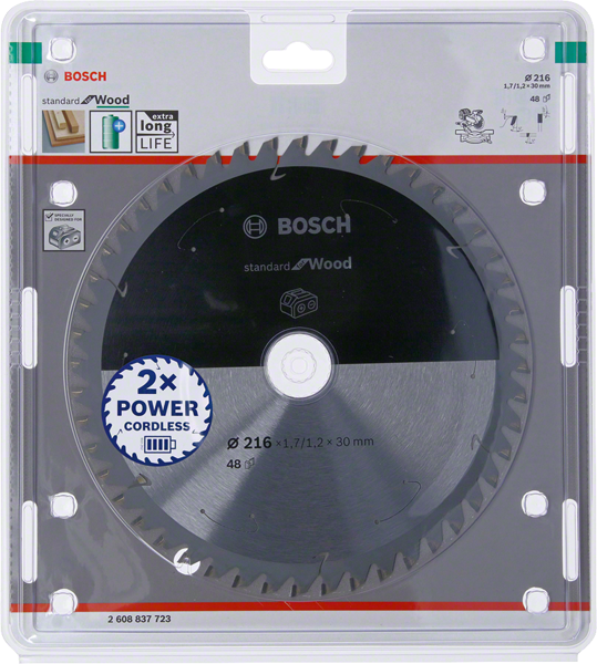 Пильный диск Bosch Standard Wood Accu 216x30 мм, 48 зубьев для аккумуляторной пилки