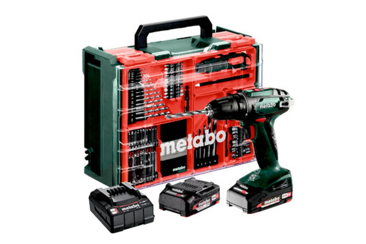 Акумуляторний дриль-шуруповерт Metabo BS 18, 2x2 Ач, набір із 74 аксесуарів
