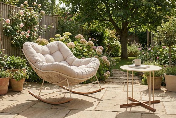 Кресло-качалка садовое со столиком RONDA Light Beige бежевое Bj&oslash;rkka