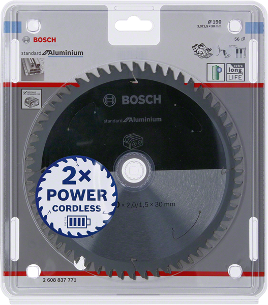 Пильный диск Bosch Standard Aluminium Accu 190x30 мм, 56 зубьев для алюминия и ПВХ