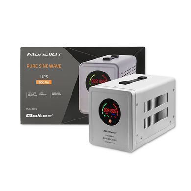 ИБП Qoltec Pure Sine Wave | 800 ВА | 560 Вт | Твердая фаза | Серый
