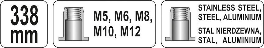 Заклепочник різьбовий для заклепок гайок М5-М12 Yato yt-36119