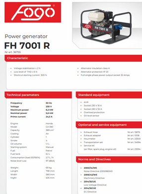 Генератор бензиновий Fogo FH7001R 6,2 кВт