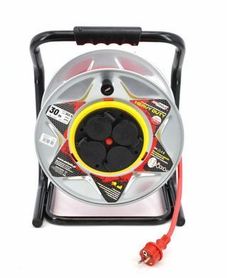 AWTOOLS ПОДОВЖУВАЧ КОТУШКА МЕТАЛ 30м 3x1,5мм ЧЕРВОНИЙ HEAVY DUTY 16A / 3680W / IP44