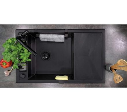 Кухонная мойка Deante Magnetic ZRM N113 черный - гранит, встраиваемая в столешницу, сушилка