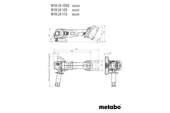 Акумуляторна кутова шліфувальна машина Metabo W 18 L 9-125 щіткова, 2 акб 4.0 Ah, з/в ASC 55, в metaBOX 165 L