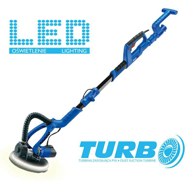 Гипсовая шлифмашина Dedra LED 750 Вт TURBO, диск 225 мм, пылеотвод