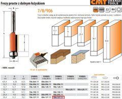 CMT Фреза HM I=25,4 D=12,7 S=8 пряма з нижнім підшипником