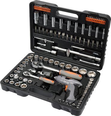 Набір інструментів STHOR 1/4" та 1/2" з акумуляторним викруткою 109 шт