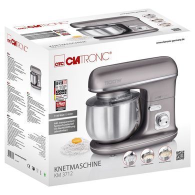 Кухонний комбайн 1100 Вт планетарний міксер 5 л Clatronic KM 3712 сірий