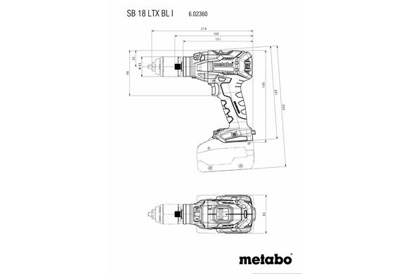 Аккумуляторная ударная дрель-шуруповерт Metabo SB 18 LTX BL I + 2 fr, 5,2 Ah + зарядное устройство ASC 55 + metaBOX 145 L