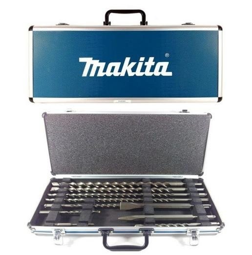 Набор SDS-Plus сверл и зубил Makita для бетона, 10 шт. в алюминиевом кейсе