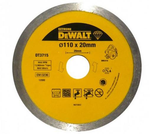Алмазный диск DeWalt сплошной 110 x 20 мм DT3715 для плиткореза DWC410