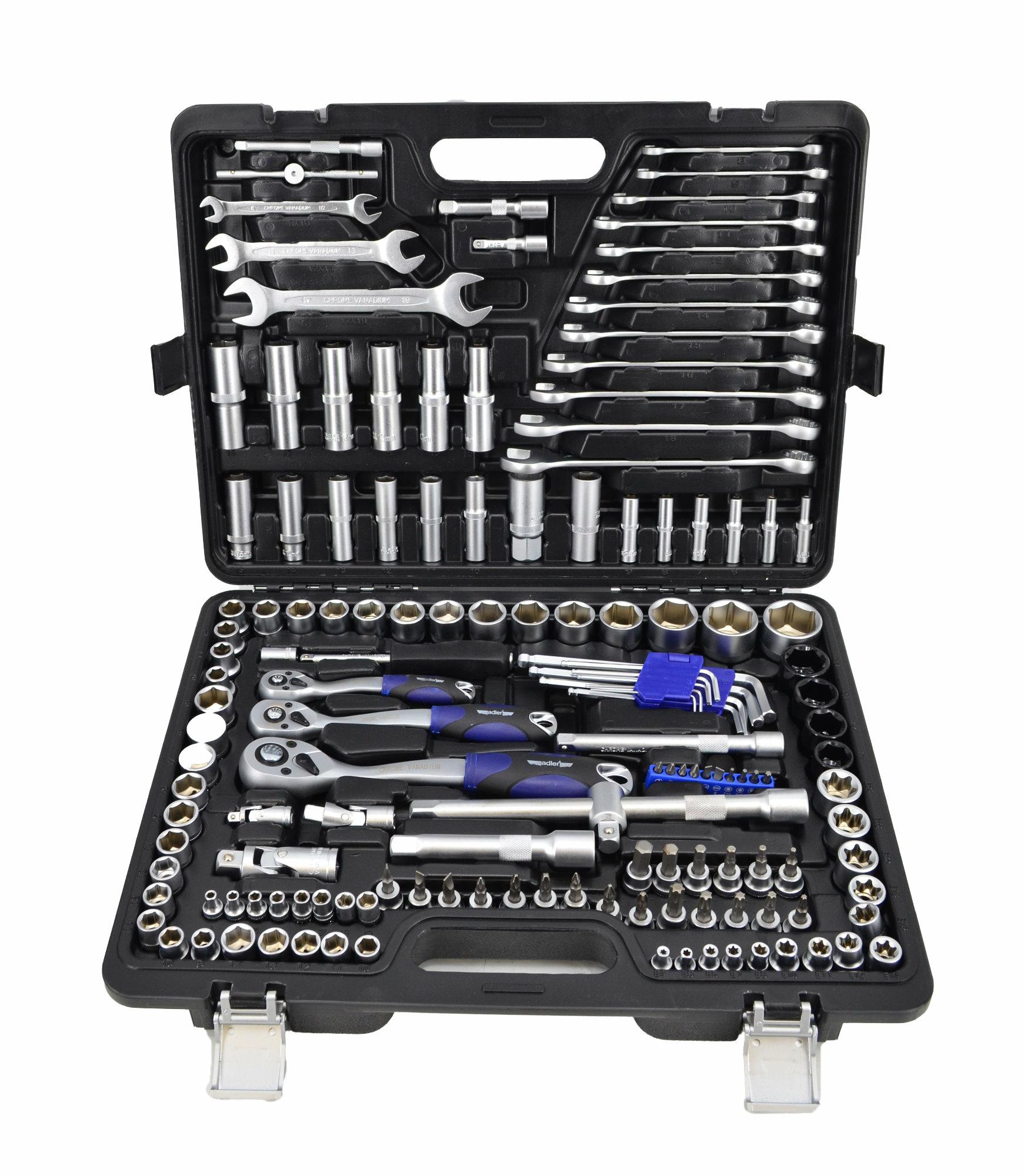 Набор ключей Adler 150 предметов 1/2″, 3/8″, 1/4″ с резиновыми ручками