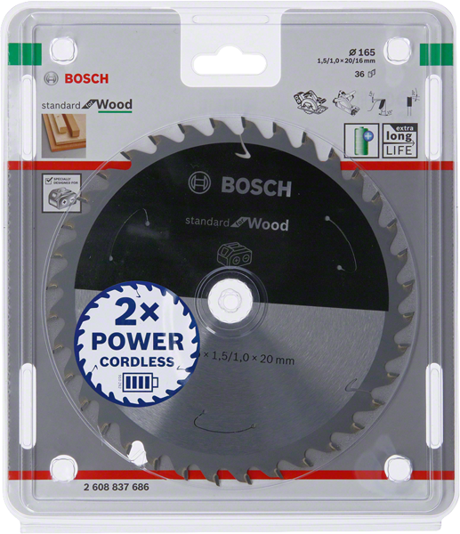 Пильный диск Bosch по дереву 165x20x36 Z для аккумуляторных пил, ATB