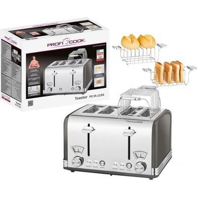 Тостер 4 скибочки вінтаж 1630 Вт ProfiCook PC-TA 1194 сірий