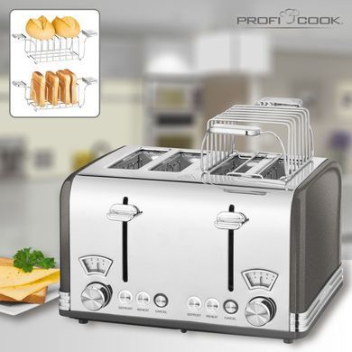 Тостер 4 скибочки вінтаж 1630 Вт ProfiCook PC-TA 1194 сірий