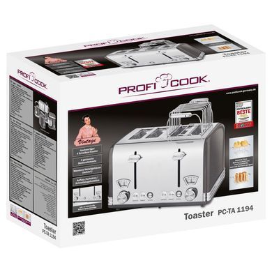 Тостер 4 скибочки вінтаж 1630 Вт ProfiCook PC-TA 1194 сірий