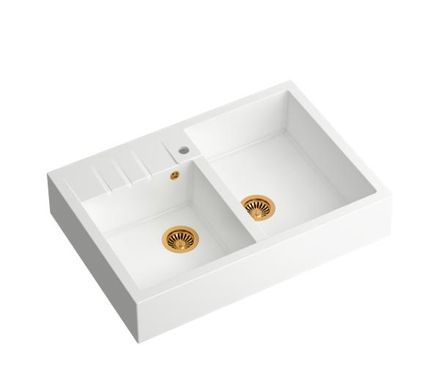 Кухонна мийка Quadron HCQB9062U1_PVDC1 Bill 120 білосніжний - білий/мідь - граніт - вставка - зливний бачок