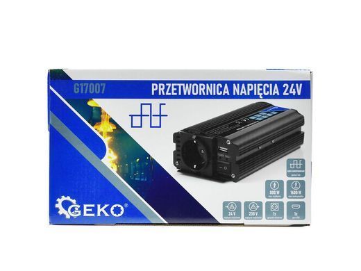 Інвертор перетворювач напруги 24 В/230 В 800/1600 Вт Geko G17007