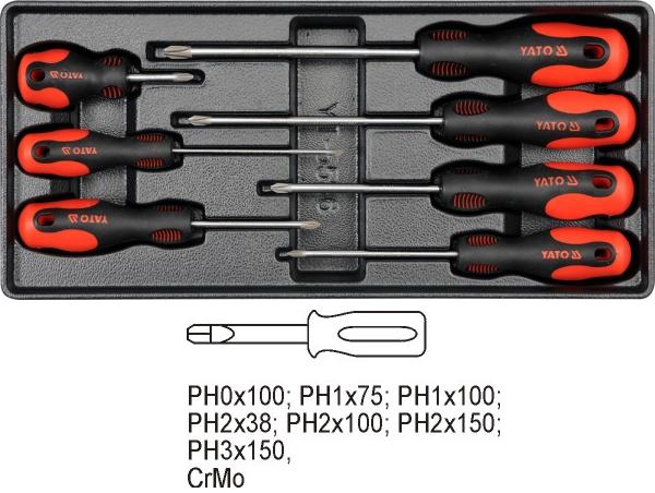 Набор крестовых отверток YATO PH 7 элементов во вставку для ящика 5536