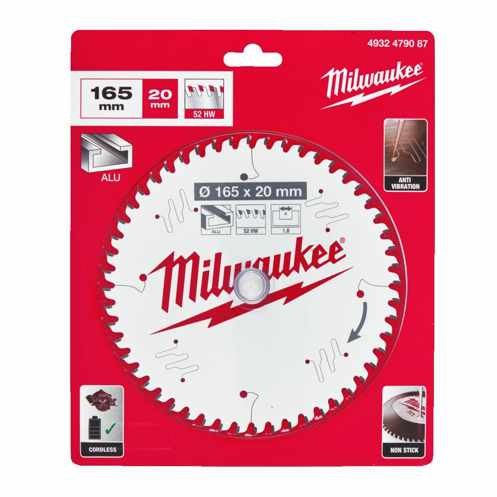 Пильный диск Milwaukee 165x20 мм, 52 зуба, для алюминия, с PTFE-покрытием