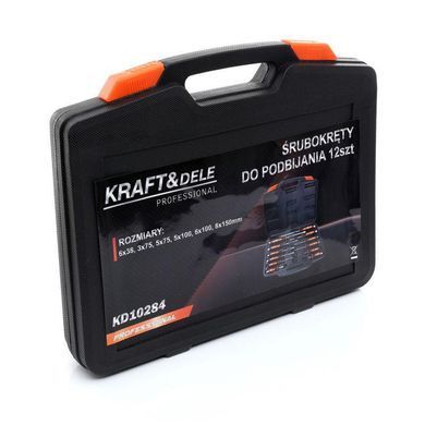 Набір ударних викруток хрестові + плоскі в кейсі 12 шт. Kraft&Dele KD10284