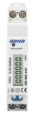 ORNO 1-фазний лічильник електроенергії, 40A, MID, імпульсний вихід, 1 модуль, DIN TH-35mm