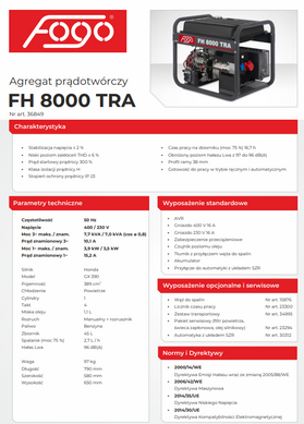 Бензиновий генератор Fogo FH8000TRA 7,7 кВт 45 л з AVR ручний + стартер