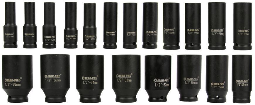 Набір ударних головок 1/2" 10-38 мм 20 ел. Mar-Pol M58258