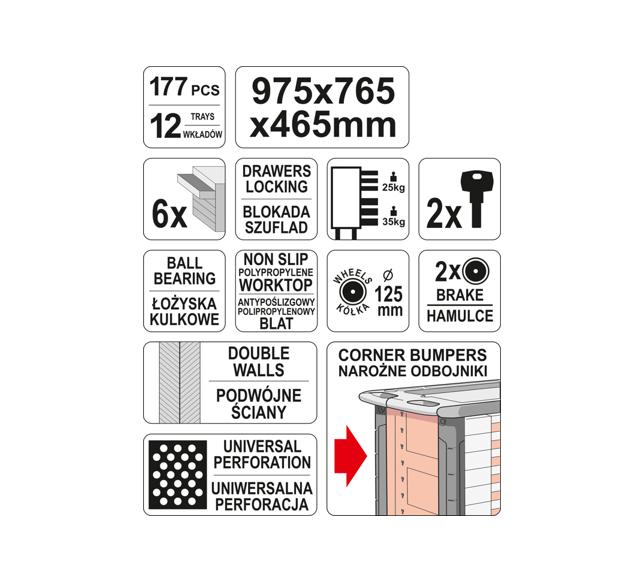 Інструментальна шафа-візок YATO 55300, 6 шухляд