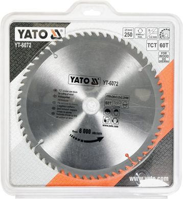 Професійний пиляльний диск по дереву Yato YT-6072 250х30х60зубів