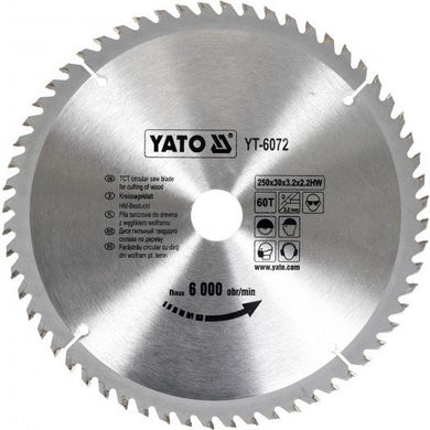 Професійний пиляльний диск по дереву Yato YT-6072 250х30х60зубів