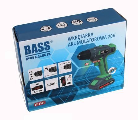 Акумуляторний шуруповерт 20 В, Li-Ion + 2 акумулятори Bass Polska 5301