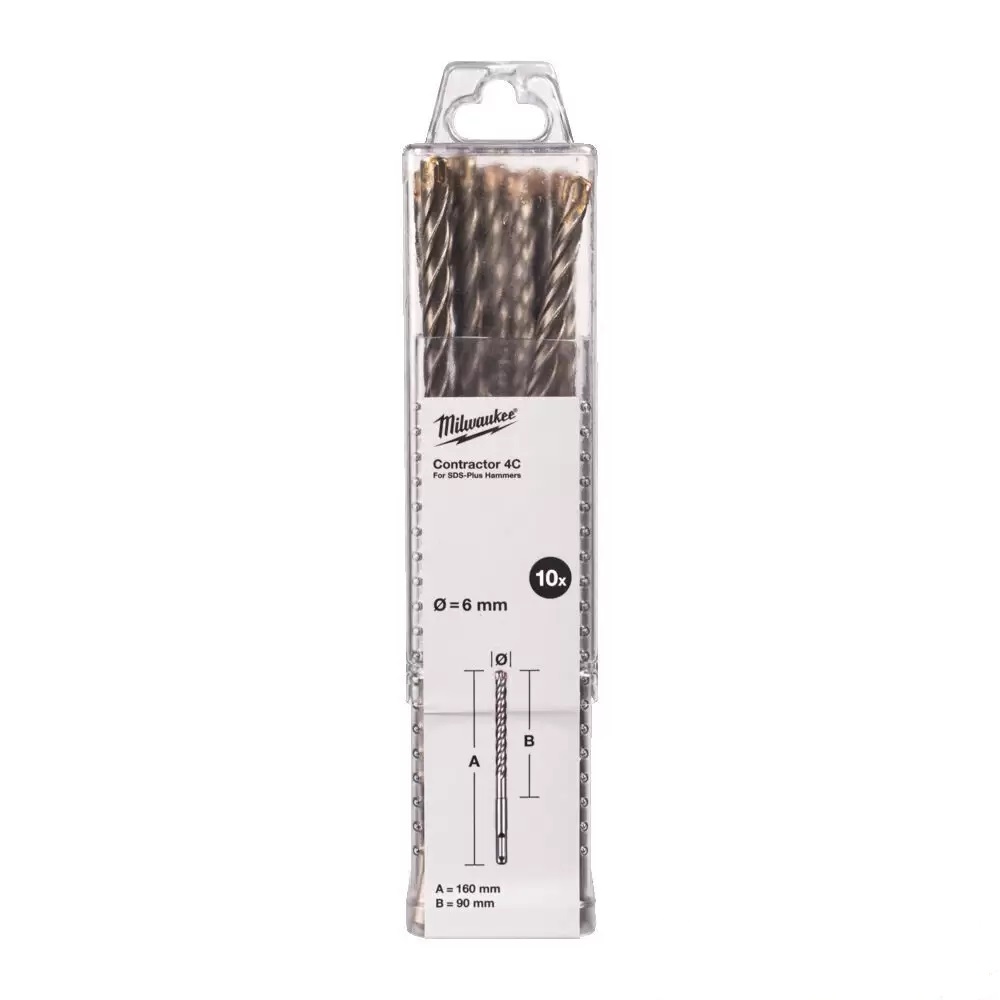 Сверло SDS Plus 6x160 мм Milwaukee Contractor 4-гранное, 10 шт.