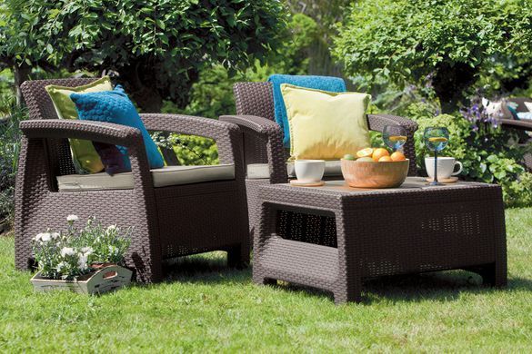 Комплект садових меблів Corfu Set Brown диван крісла столик Keter