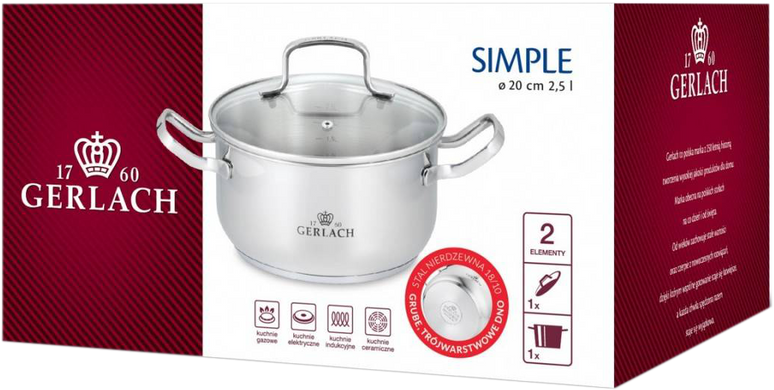 GERLACH.Кастрюля с крышкой 20cm SIMPLE