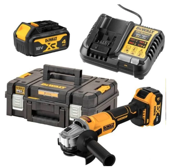 Болгарка DeWALT 125 мм 18V DCG407M2T, 2 аккумулятора 4.0 Ah, BL, TSTAK