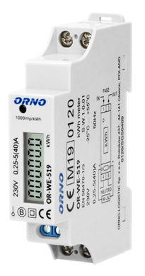 ORNO 1-фазный счетчик электроэнергии, 40A, MID, импульсный выход, 1 модуль, DIN TH-35mm