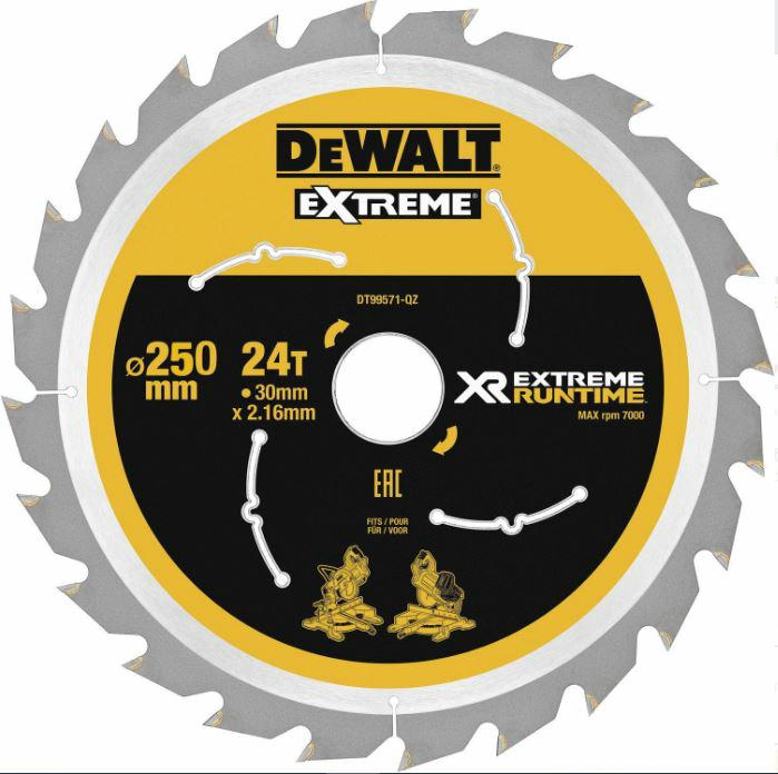 Пильный диск DEWALT 250x30 мм, 60 зубьев, универсальный для дерева DT99573