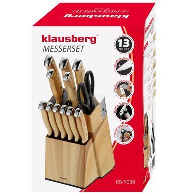 Набор ножей кухонных Klausberg KB-9038 13 элементов из нержавеющей стали с точилом и подставкой