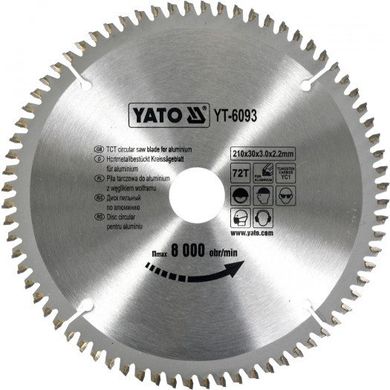 Пильний диск по алюмінію Yato YT-6093 210х30х72зуба