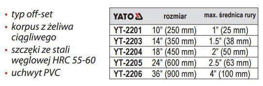 Великий газовий трубний ключ 600мм Yato YT-2205