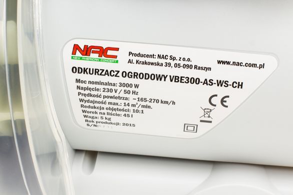 NAC ПИЛЕСОС/ЛИСТ ПОВІТРЯННЯ 3000W VBE300A-AS-WS-CH АЛЮМІНІЄВИЙ РОТОР