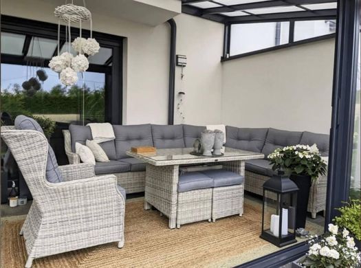 Кутовий садовий комплект із техноротанга сірий Trivento Dining White