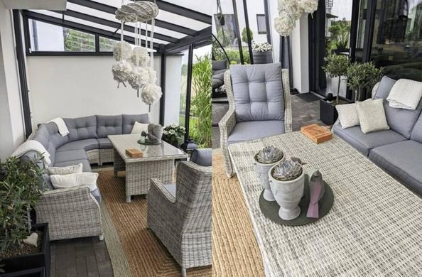 Кутовий садовий комплект із техноротанга сірий Trivento Dining White