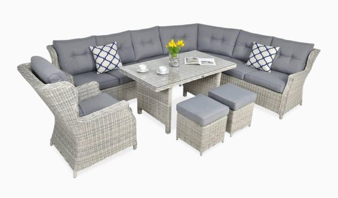 Кутовий садовий комплект із техноротанга сірий Trivento Dining White